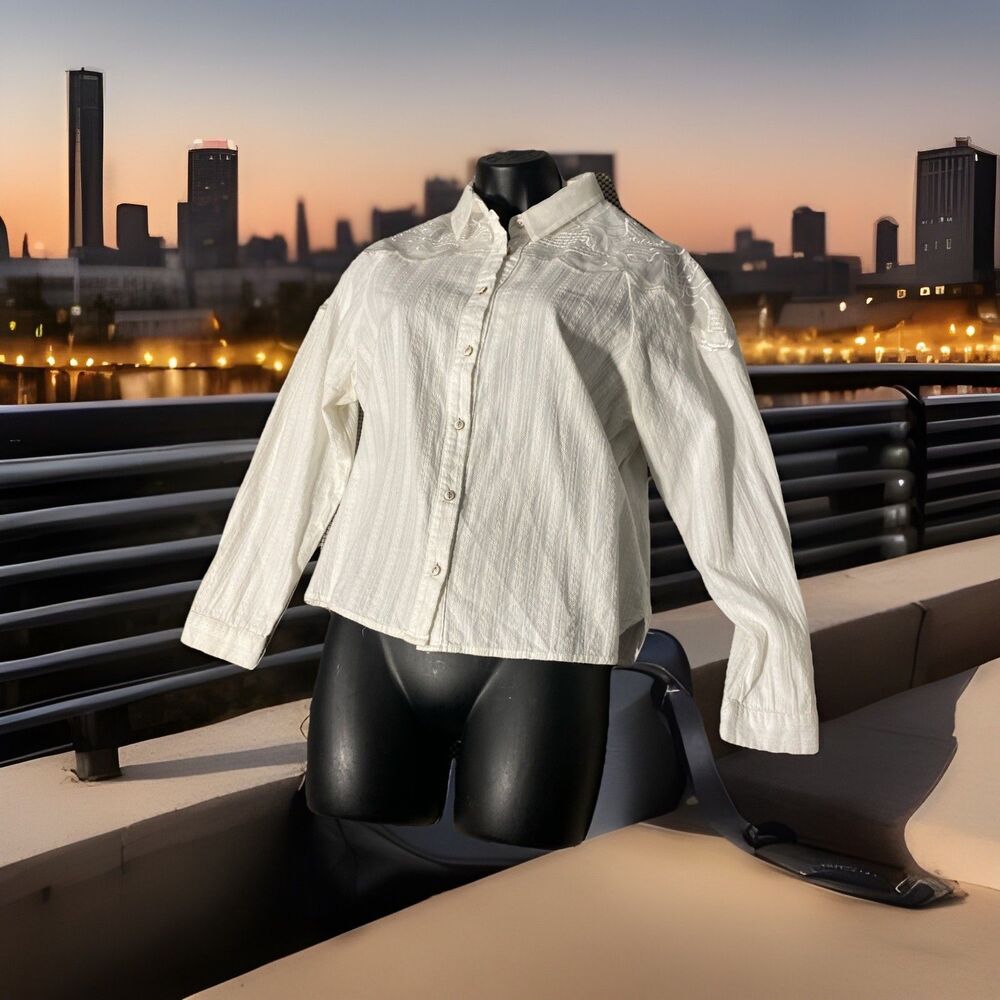 Elf‎ Sak Western Button Down Shirt Lace Shoulders Large